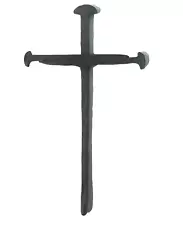 Metal Cross of 3 Nails Rustic Finish Religious Decor Iron Black 8 x 4.5 inches