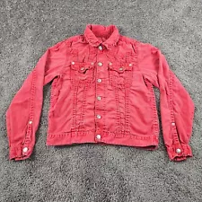 True Religion Jacket Mens Large L Red Denim Jimmy Super T Dyed Jean Stitch