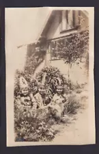 Old Photos 3 Children in Native Costume Headdress Feathers & Faithful Dog