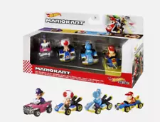 Mario Kart Hot Wheels 4 pack, Waluigi, Toad, Light-Blue Yoshi, Diddy Kong