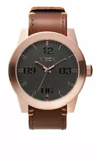 Nixon Corporal Rose Gold Watch, Leather Strap 48mm Water Resistant A243 2001 NIB