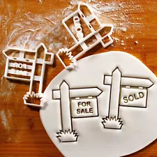 Set of 2 Real Estate Sign Cookie Cutters - property realtor broker sold for sale