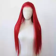 Glueless T Lace Front Wigs Red Natural Straight Heat Resistant Synthetic Hair