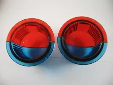 PAIR VINTAGE GLASS RED AND BLUE AIRPORT RUNWAY LIGHTS 4" - SO COOL!