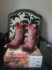 Old Gringo Migissi BL2711-8 Haircalf Leather Floral Etched Western Boot 9 Red