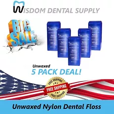 SALE! 5 PACK Unwaxed Nylon Dental Floss, 200 yards for each