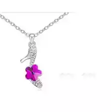 New Sale Fashion Women High-Heel Rose Crystal Silver Pendant Necklace Jewelry