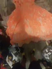 Orange 6 1/2 Ft Long Ballroom Dress Rip Under One Armpit