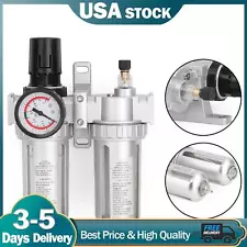 1/2"in Air Compressor Filter Oil Water Separator Trap Tool W/ Regulator Gauge T5