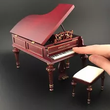 Grand Piano +stool set for 1:12 Scale dollhouse miniature wood Quality Mahogany