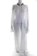 QL2 Women's Round Neck Long Sleeves Sheer Maxi Dress White Size 42