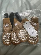 NEW EXPAWLORER Dog Socks Traction Control Anti-Slip for Indoor Use Brown Paws