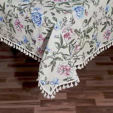 Indian Rectangle Table Cloth | Floral Cotton Tussle Tablecloth | Farmhouse Decor