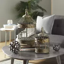 Deco 79 Vintage Metal Round Birdcage, Set of 2 24, 16H, Bronze