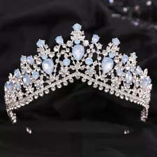 Vintage Queen Blue Crystal Crown, Bridal Tiaras and Crowns for Women Party Gift