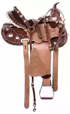 Genuine Leather Western Barrel Racing Horse Tack Saddle.