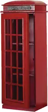 Deco 79 Wood London Telephone Booth 2 Shelf Storage Unit, 11" x 9" x 30", Red