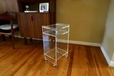 Vintage Clear Lucite Acrylic Mid Century Modern Rolling Bar Cart 1970s