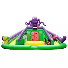 JumpOrange Octopus Inflatable Water Slide with Splash Pool and Dual Slides for