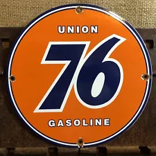 VINTAGE UNION 76 GASOLINE PORCELAIN ENAMEL GAS PUMP OIL SERVICE STATION SIGN