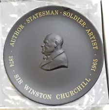 Sir Winston Churchill WEDGWOOD COMMEMORATIVE PLATE Black Basalt 6½" 1974, NIB!