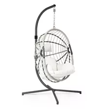 Ash & Ember Caspian Patio Rattan Wicker Hanging Basket Chair with Steel Frame