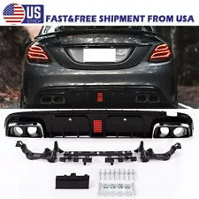 Rear Bumper Diffuser Lip Set W/Exhaust Tip For 2015-2021 Benz W205 C63 AMG C43