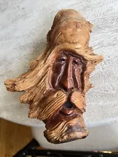 Wood Spirit Old Man Face Cedar Knot Wood Carving - Signed Ferni