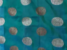 Greenish Blue Woven Brocade Silk Fabric | Sale by Half a Yard | Gold - Copper