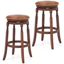 29" Set of 2 Kitchen Swivel Bar Stool Upholstered Seat With Rubber Wood Frame