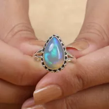 Ethiopian Opal 925 Sterling Silver Statement Pear Shaped Ring