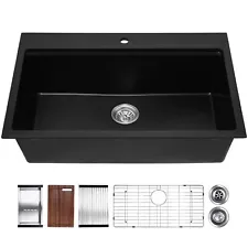 Davivy 33 Inch Black Granite Composite Kitchen Sink Workstation,33 X 22 Quart...