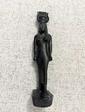 Antique Rare Egyptian Hand Carved Basalt Statue Of Woman With Headdress