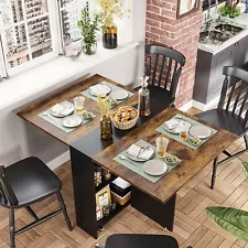 Folding Dining Table Drop Leaf Table for Small Spaces with 2 Tier Storage Racks