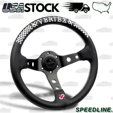 330mm Vertex Leather Deep Dish Steering Wheel White Stitch For OMP MOMO Rac