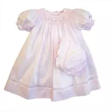 Petit Ami Pink Smocked Daygown with Voile Insert and Bonnet Newborn