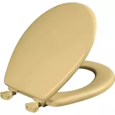 Round Enameled Wood Closed Front Toilet Seat in Desert Gold Removes for Easy Cle