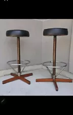 Börje Johanson, Barstools Leather, Teak, Chrome, Sweden, 1950s, Set of 2 MCM