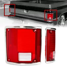 For Chevy C10 K20 GMC Sierra 1973-91 Tail Lights Tail Lamps w/Chrome Bezel Pair (For: 1989 Chevrolet Silverado)