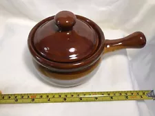 Vintage Pottery French Onion Soup/Chili Crock Pot Bowl With Handle & Lid Brown