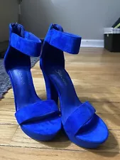 Royal Blue Faux Suede Platform Heels Size 7