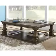 Farmhouse Grey Distressed Wood Coffee Table - Weathered Finish for Vintage Look