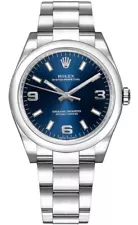 Rolex Oyster Perpetual Blue Dial Stainless Steel Midsize Luxury Watch For Sale