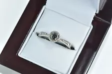 10K Black Diamond Halo Promise Engagement Ring White Gold *26