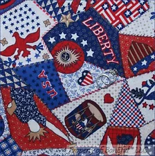 BonEful Fabric FQ Cotton Quilt Red White Blue Patchwork VTG Antique America RARE