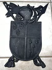 Vintage 3D Metal Medieval Shield Coat of Arms Knight Wall Decor 15”x12”