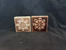 #73. 2 X Antique Art Tiles Victorian Trent Mini 1-1/2” Flower Pottery Ceramic