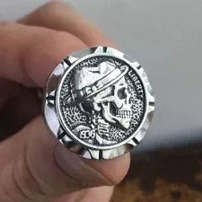 Stainless Steel Mexican Indian Hobo Nickel Skull Ring for the Brave Biker New