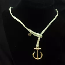 Gold Tone Ships Anchor with Woven Cotton Chain