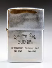 Vintage 1964 Zippo Economy Sales "Bud" Free Ebner-137 Sycamore Cincinnati, Ohio